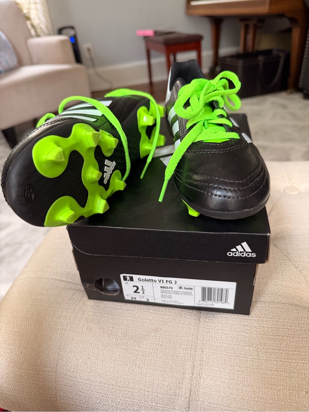 adidas Kids Black and Neon Green Soccer Cleats